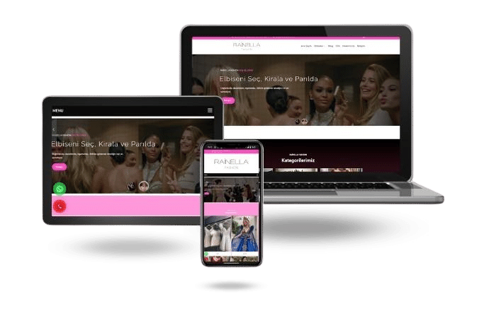Rainella Fashion web sitesi: masaüstü ve mobil ekran görüntüsü